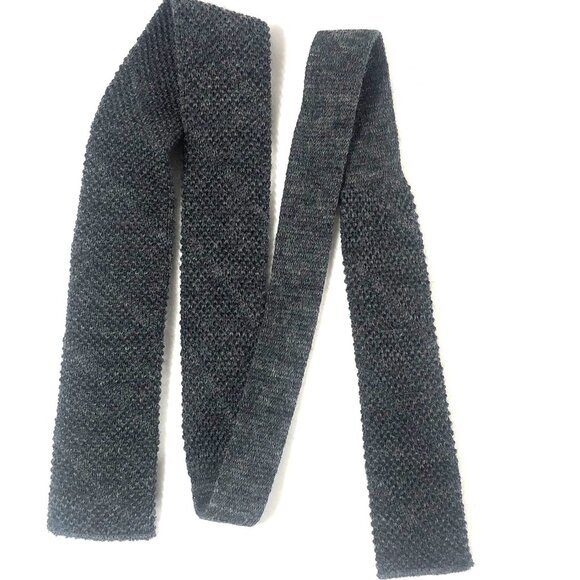 JOHN HENRY Gray Knit Tie Wool Blend Square Bottom Slim Vintage Men's Necktie USA - Picture 2 of 6